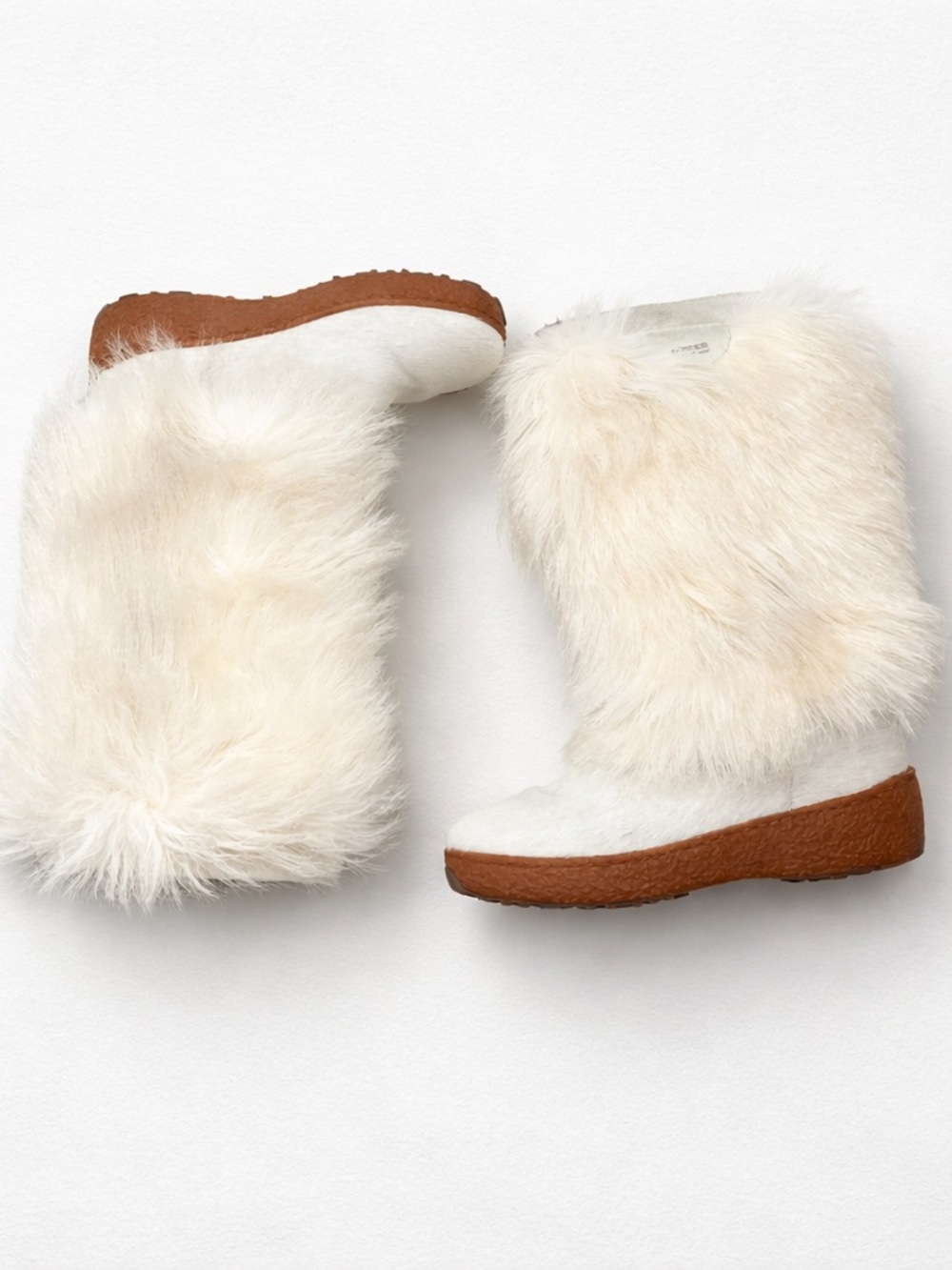 Real Fur Winter Boots in Cream with Brown Sole